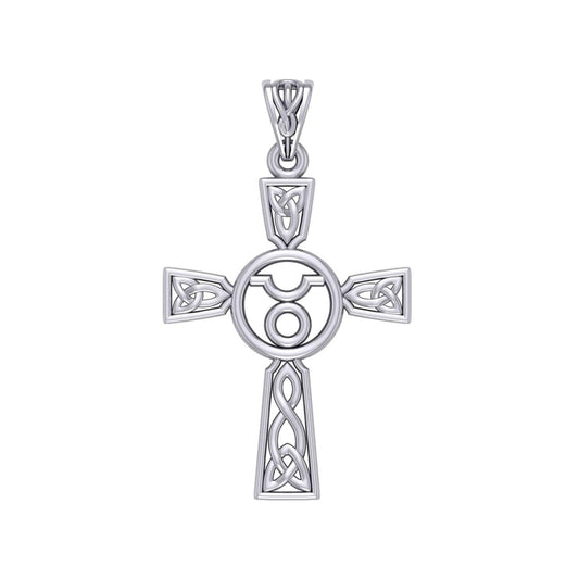 Celtic Cross Taurus Astrology Zodiac Sign Silver Pendant TPD5949