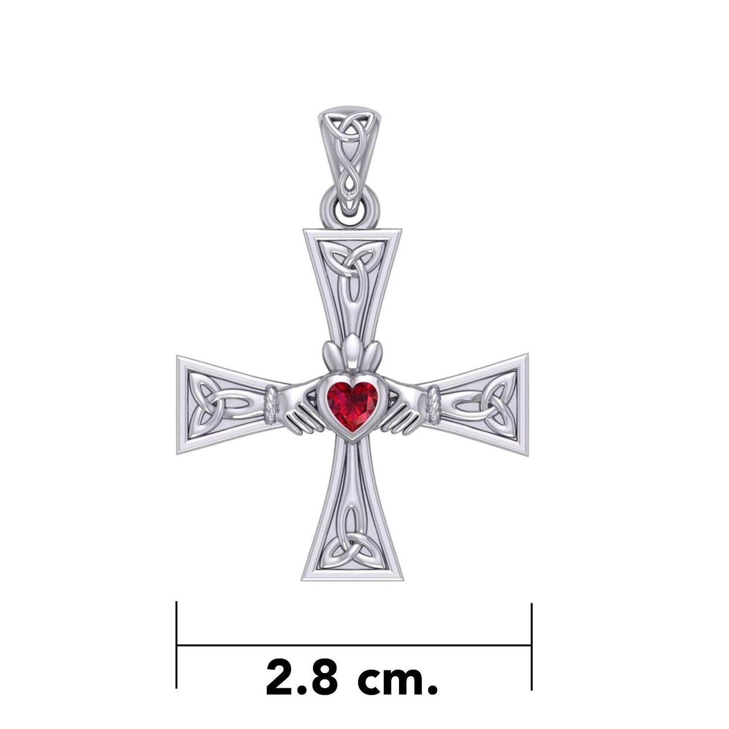 Celtic Cross and Claddagh Silver Pendant with Gem TPD5971