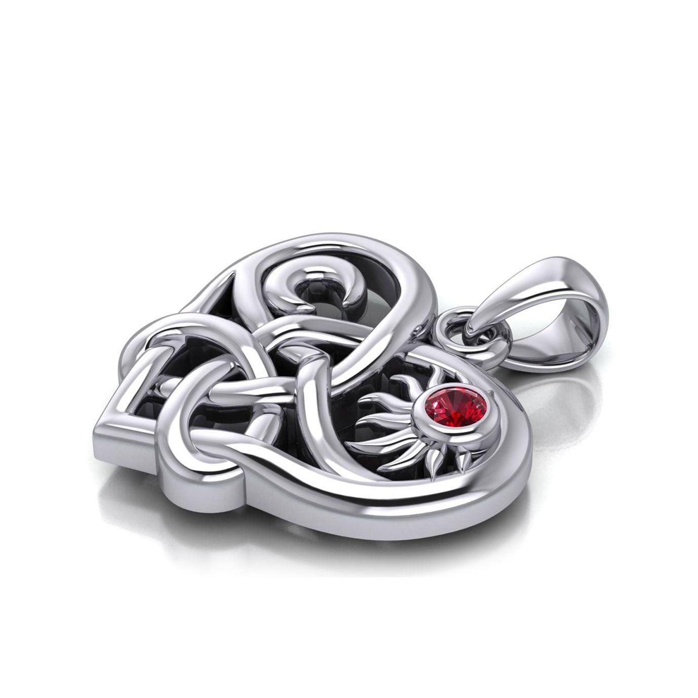 Celtic Trinity Heart with Sun and Moon Silver Pendant with Gemstone TPD6026