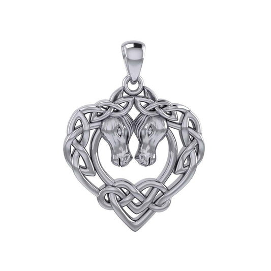 Double Horses in The Celtic Heart Silver Pendant TPD6027