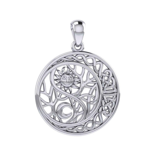 The Yin Yang Tree of Life on Celtic Crescent Moon Silver Pendant TPD6060