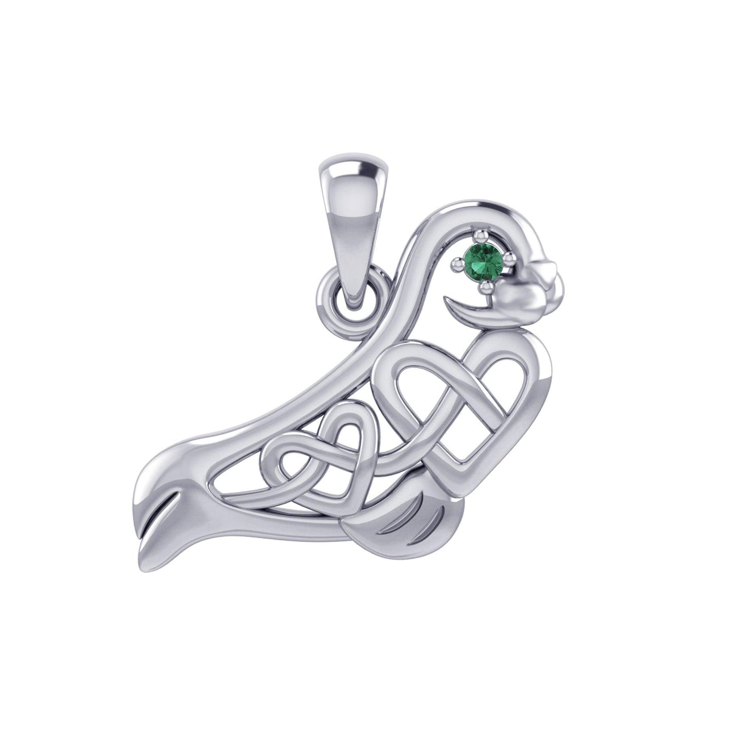 Seal with double Celtic Heart and Gemstone Eye Silver Pendant TPD6076