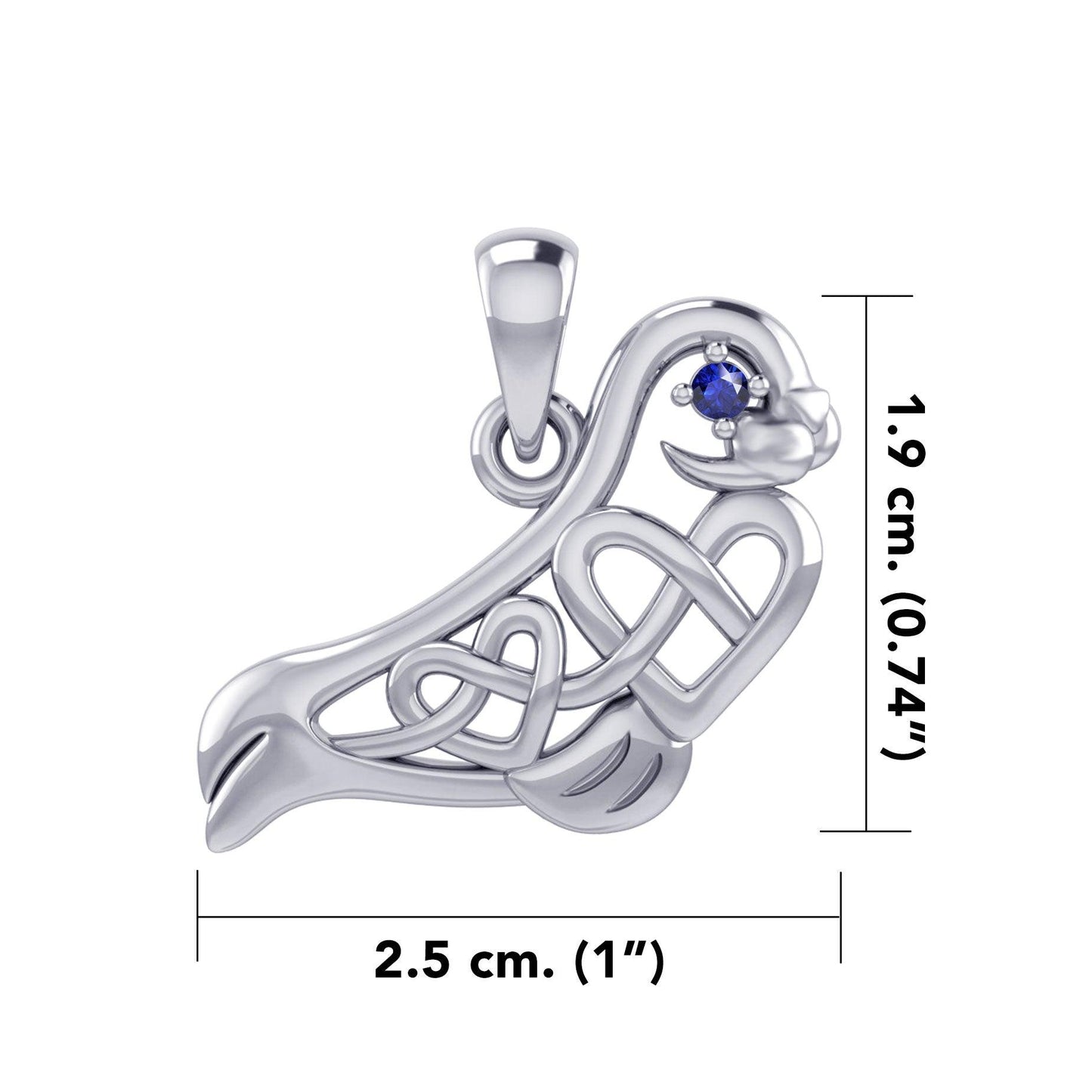 Seal with double Celtic Heart and Gemstone Eye Silver Pendant TPD6076