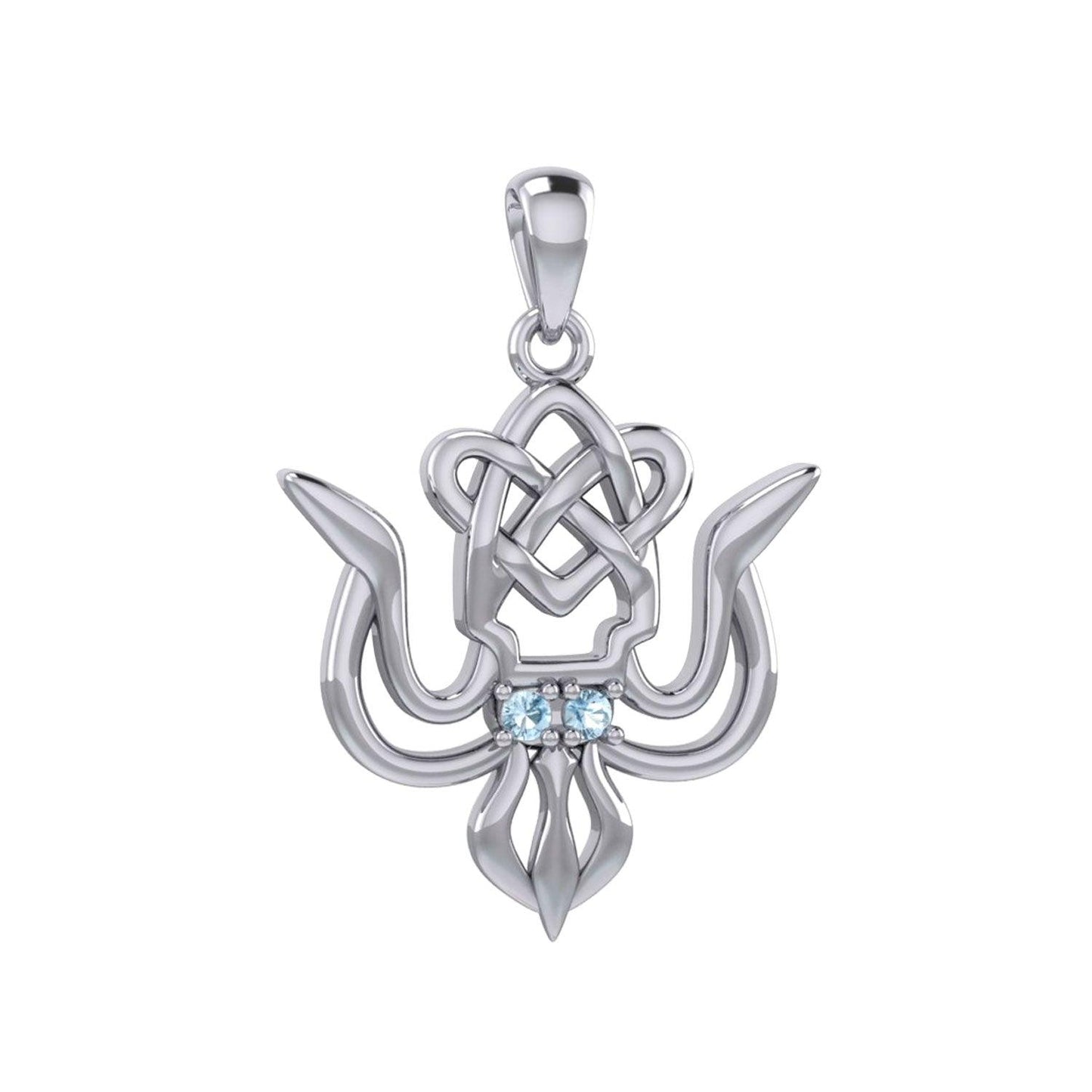Cuttlefish with Celtic Heart and Gemstone Eyes Silver Pendant TPD6077