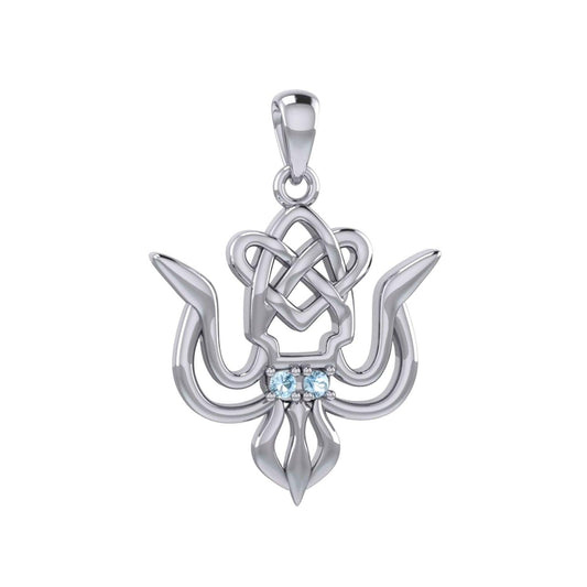 Cuttlefish with Celtic Heart and Gemstone Eyes Silver Pendant TPD6077