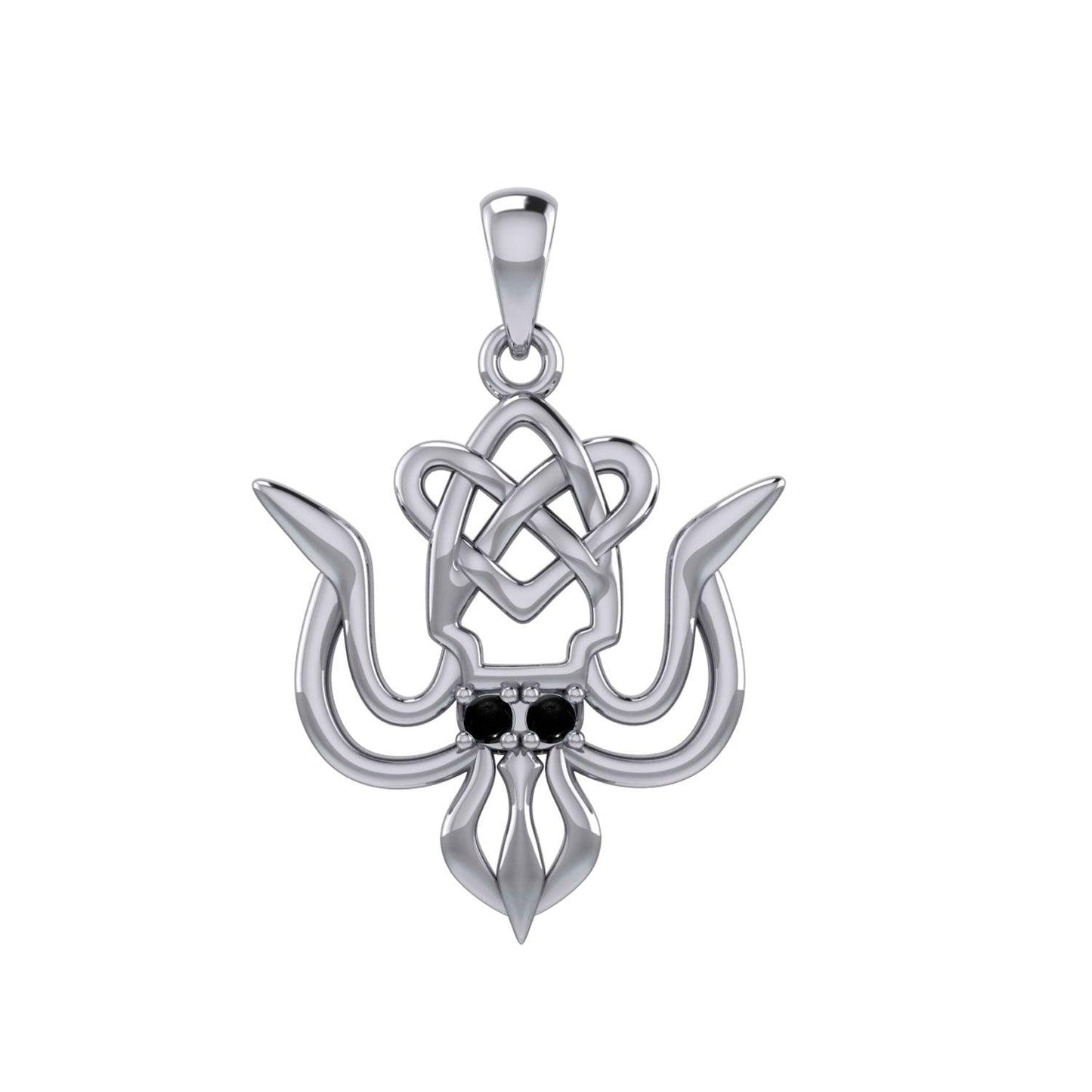 Cuttlefish with Celtic Heart and Gemstone Eyes Silver Pendant TPD6077
