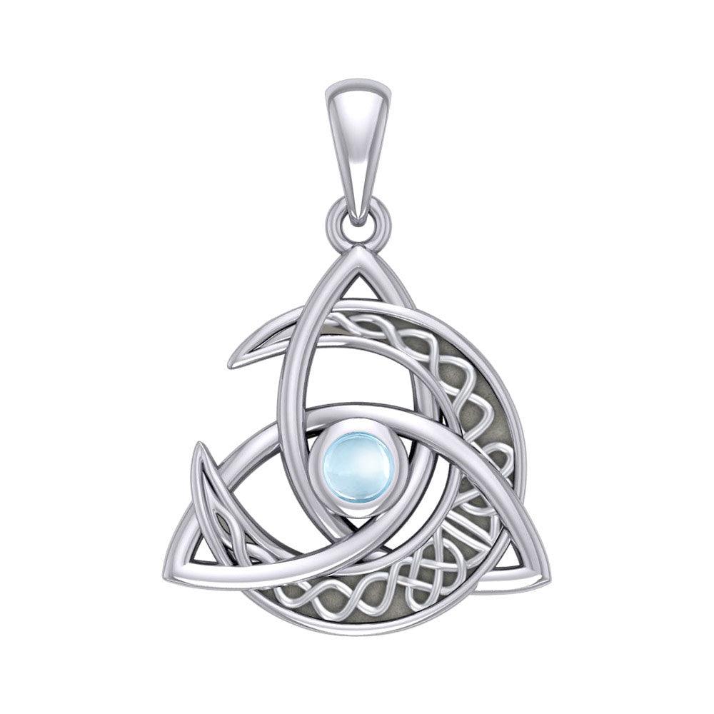 Trinity Knot with Celtic Crescent Moon Silver Pendant with Gemstone TPD6079