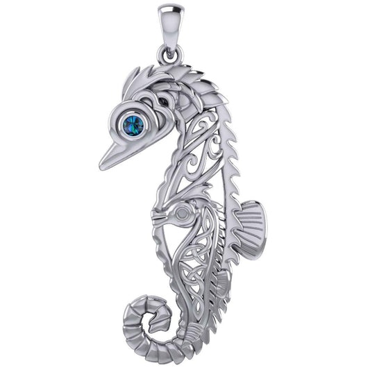 Large Seahorse Silver Pendant with Small Celtic Seahorse inside TPD6121
