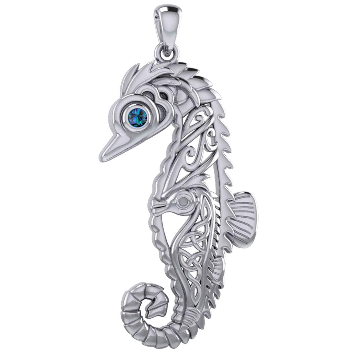 Large Seahorse Silver Pendant with Small Celtic Seahorse inside TPD6121