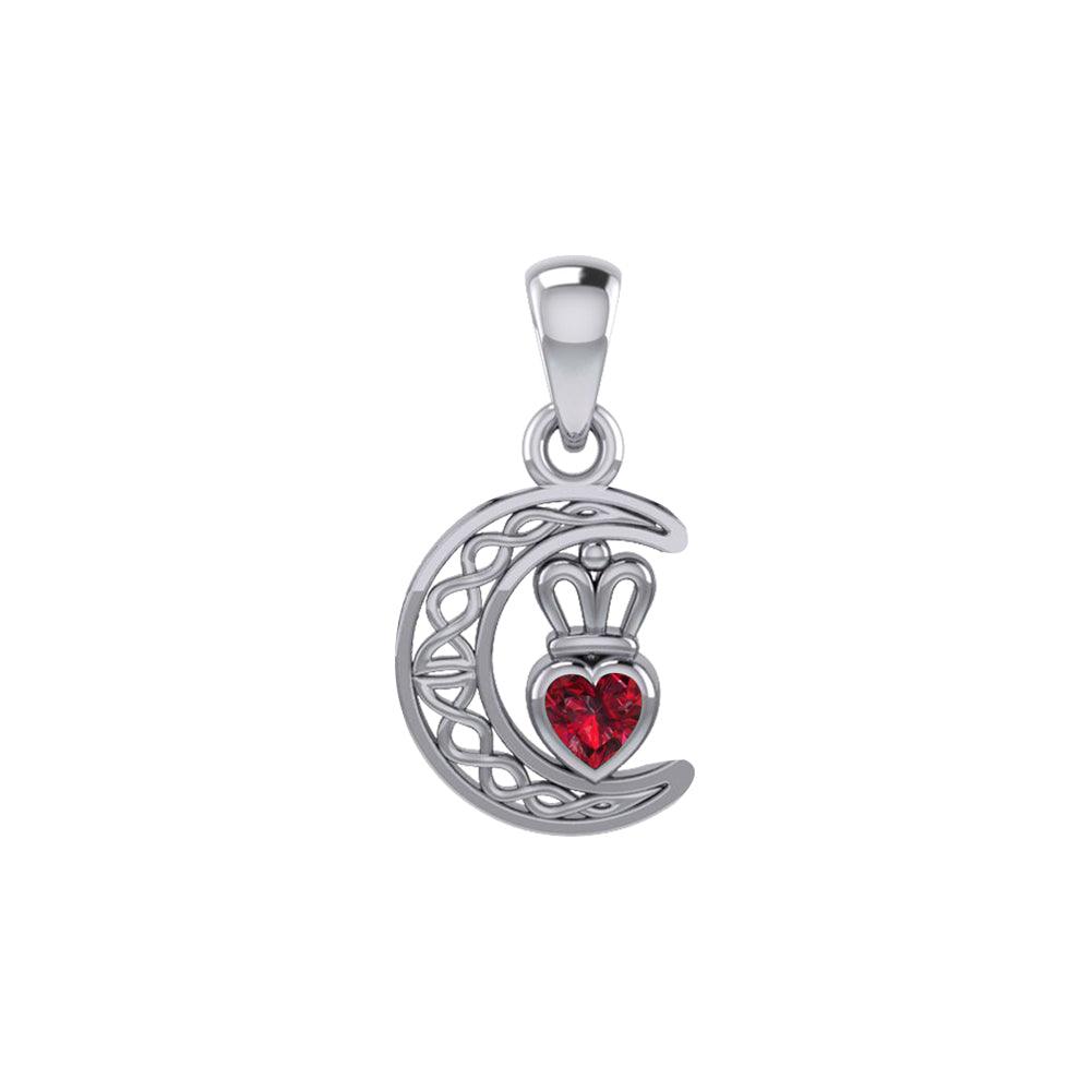 Peter Stone Celtic Crescent Moon Sterling Silver Pendant with  Genuine Gemstone Claddagh Design TPD6193