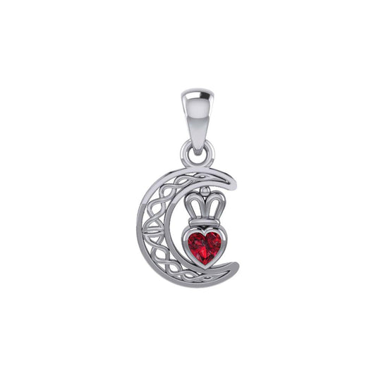Peter Stone Celtic Crescent Moon Sterling Silver Pendant with  Genuine Gemstone Claddagh Design TPD6193