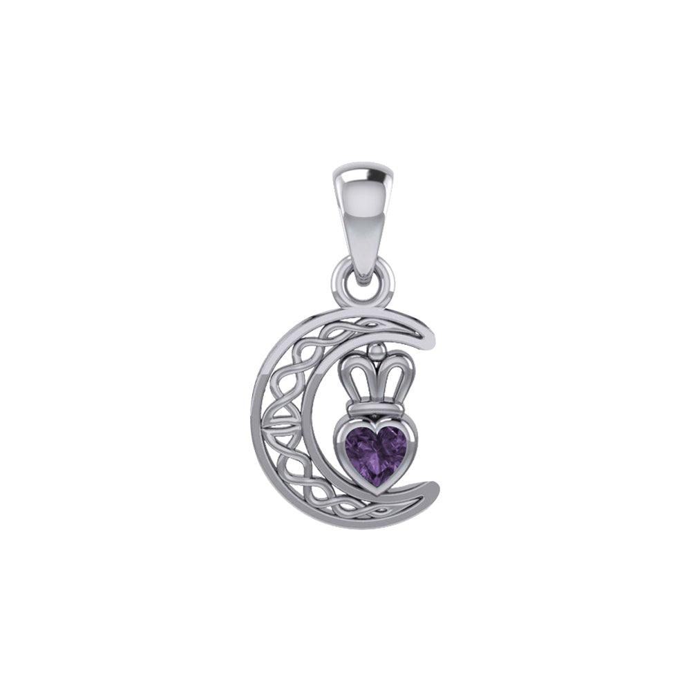 Peter Stone Celtic Crescent Moon Sterling Silver Pendant with  Genuine Gemstone Claddagh Design TPD6193