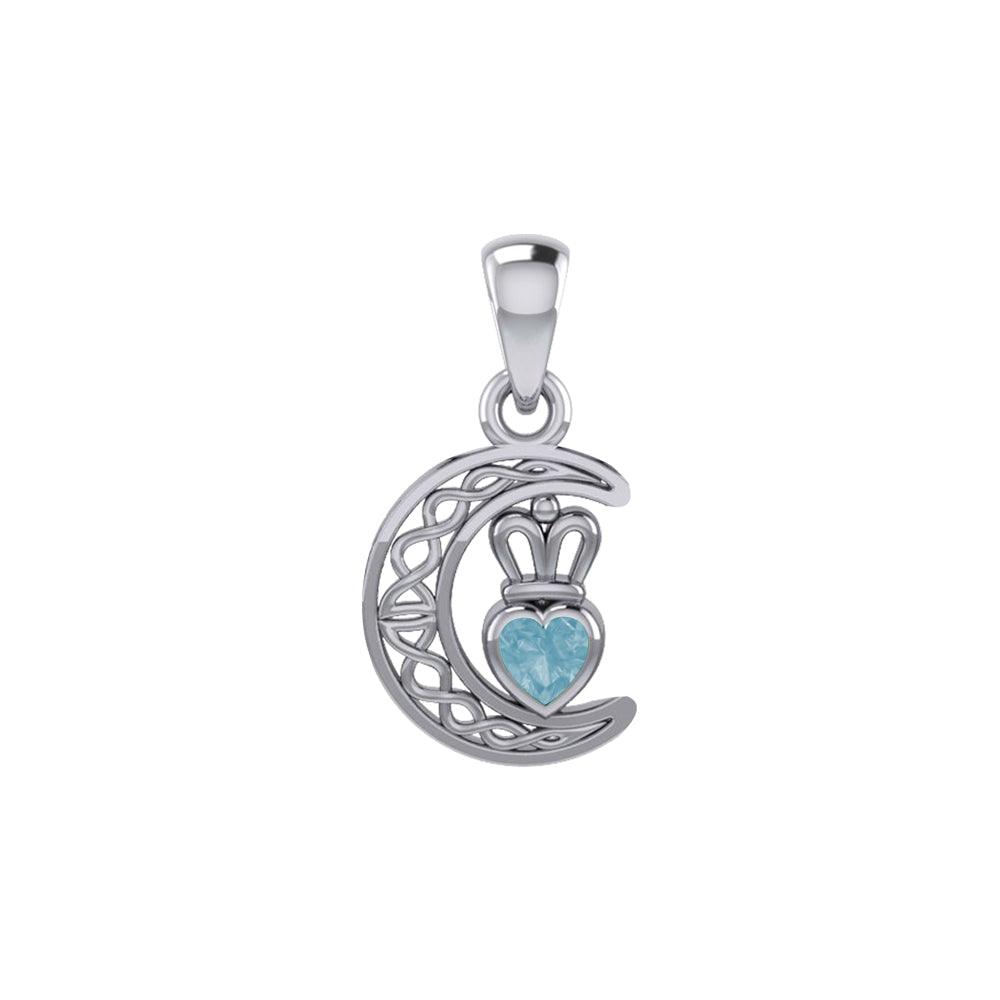 Peter Stone Celtic Crescent Moon Sterling Silver Pendant with  Genuine Gemstone Claddagh Design TPD6193
