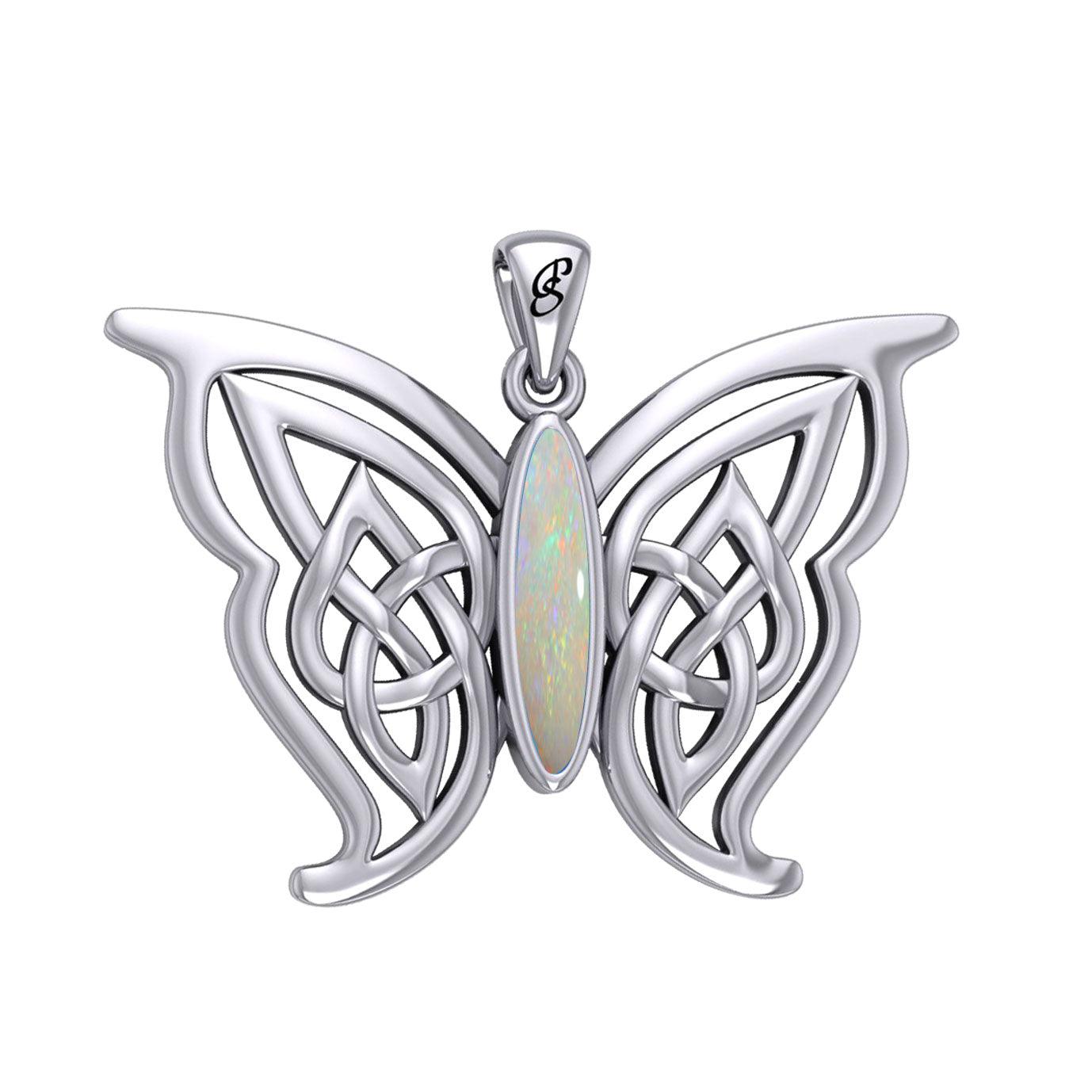 Soar Sterling Silver Joyful Celtic Butterfly  with Inlaid Stone Silver Pendant - TPD6202 by Peter Stone