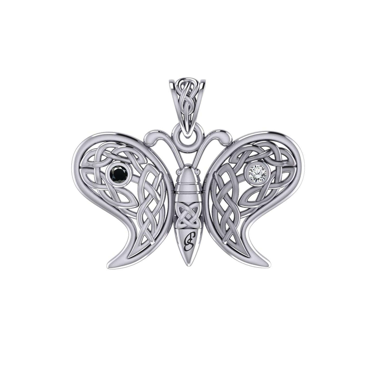 Sterling Silver Spiritual Harmony Celtic Yin Yang Gemstone butterfly Pendant by Peter Stone Jewelry TPD6208