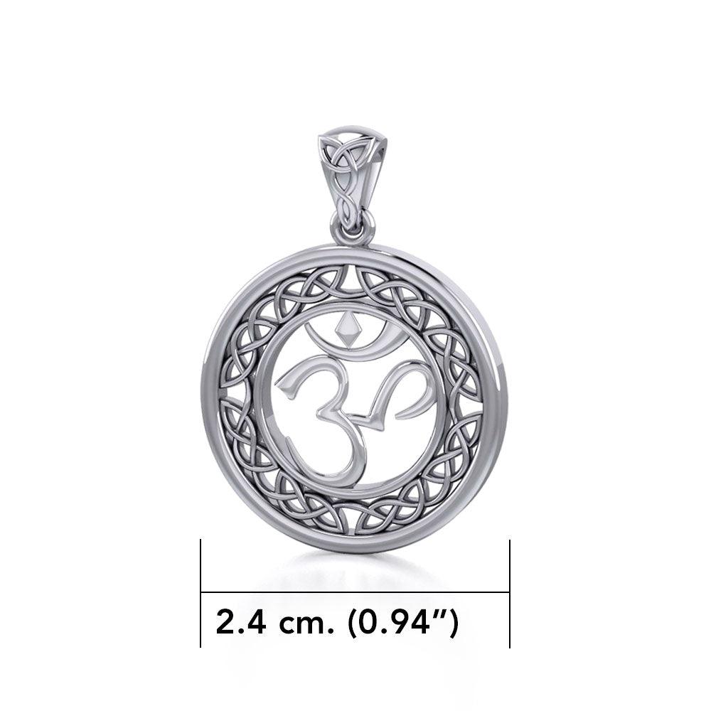 Om with Celtic Border Silver Pendant TPD6276