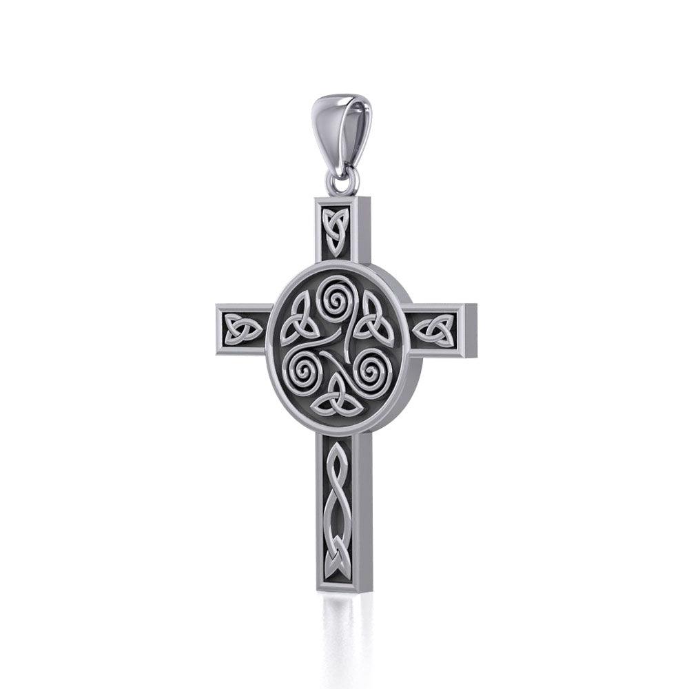 Celtic Knotwork Triskele Cross Silver Pendant TPD705