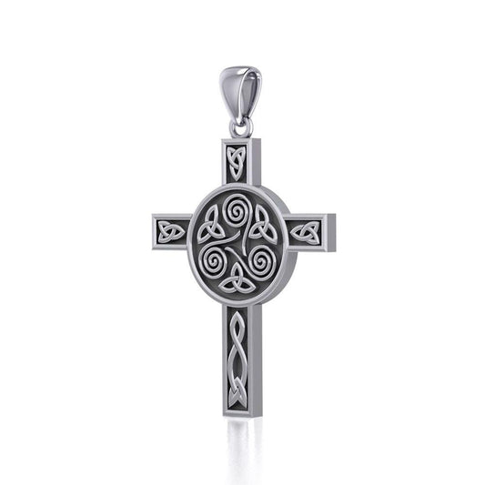 Celtic Knotwork Triskele Cross Silver Pendant TPD705