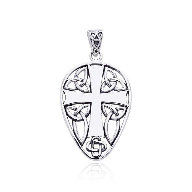 Celtic Knotwork Cross Shield Silver Pendant TPD990