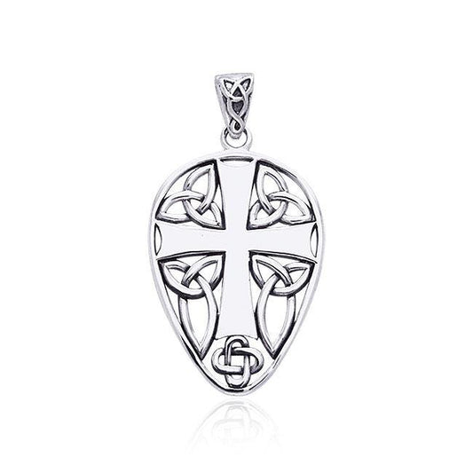 Celtic Knotwork Cross Shield Silver Pendant TPD990