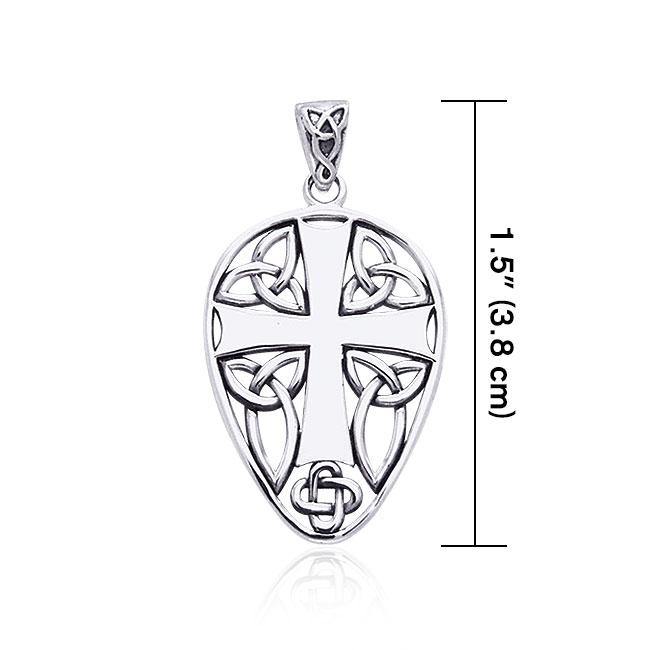 Celtic Knotwork Cross Shield Silver Pendant TPD990