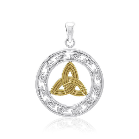 Celtic Trinity Knotwork Silver and 14k Gold Accent Pendant TPV3388