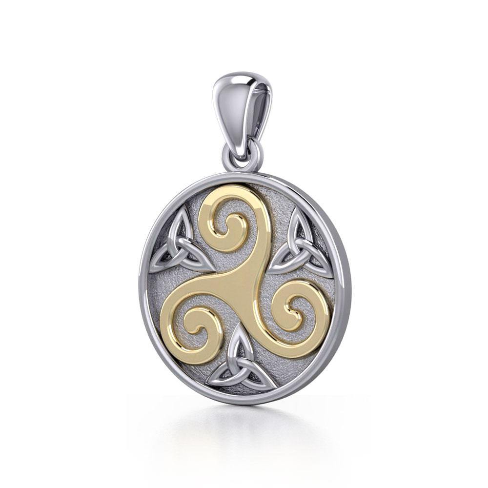 Celtic Triple Spiral Trinity/Triquetra Silver and 14k Gold accent Pendant TPV345