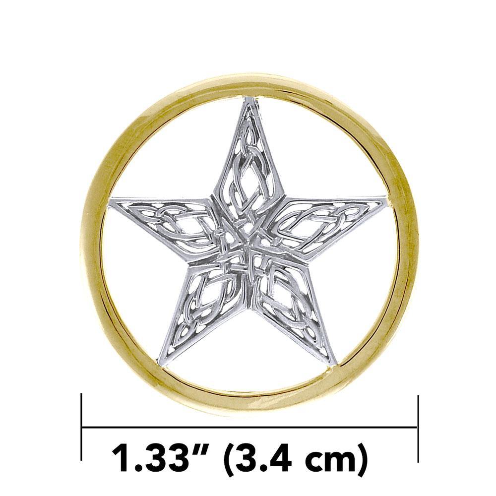 A Timeless Magick in Celtic Knotwork ~ A Silver Pentacle in 14K Gold Accent Pendant TPV3459