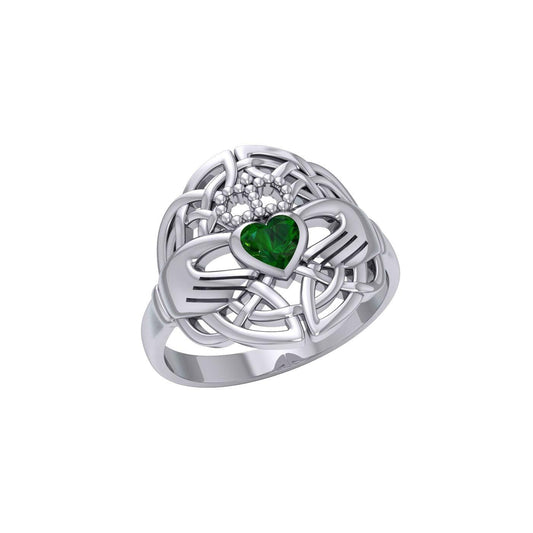 Celtic Claddagh Knotwork Sterling Silver Ring with Gemstone TR1876