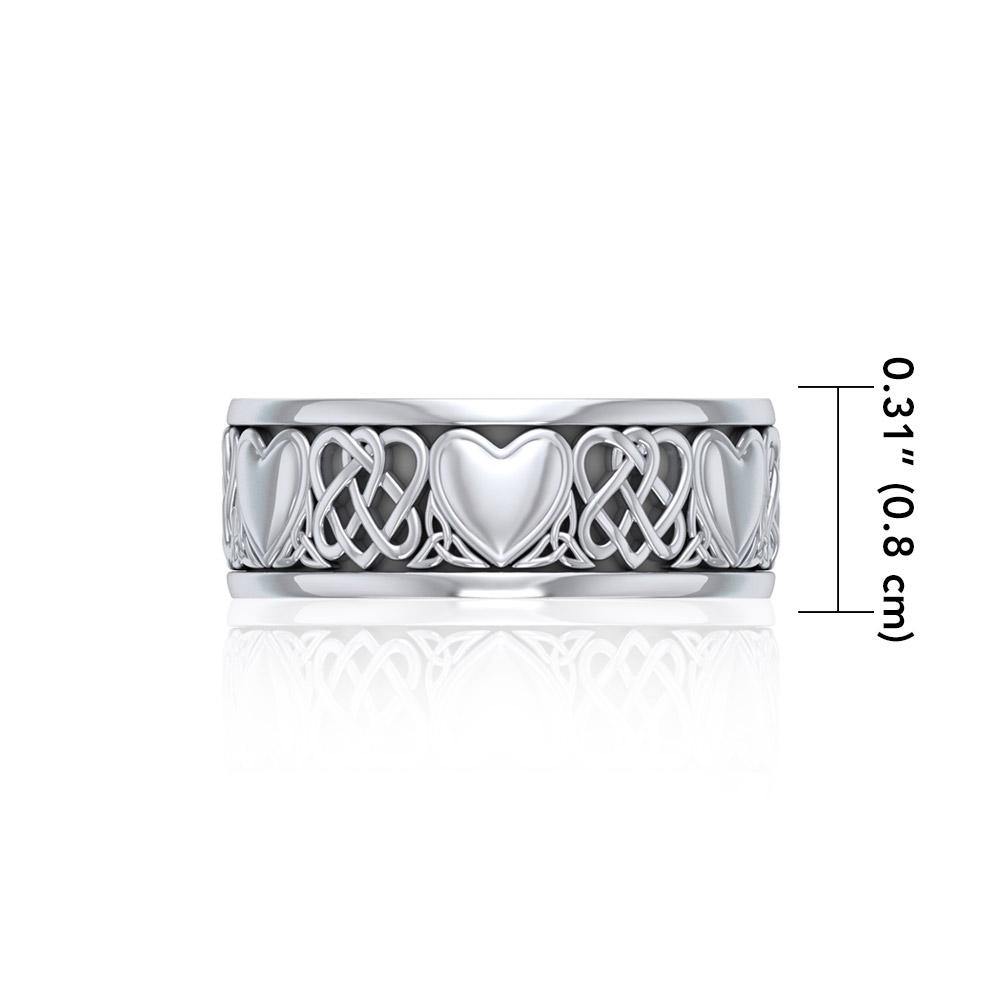 Celtic Knotwork Silver Heart Spinner Ring TR3644