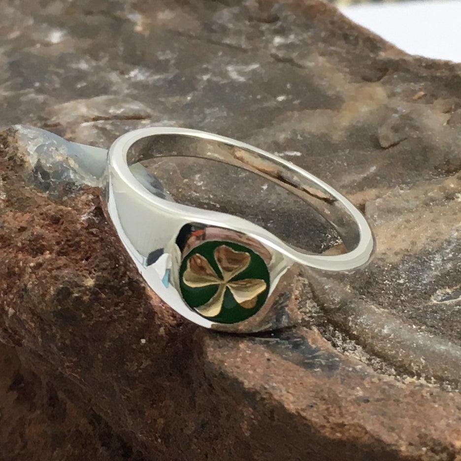 Celtic Shamrock Silver Ring with Enamel TR3686