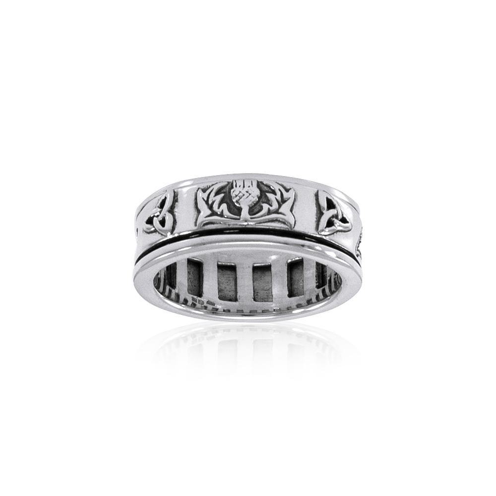 Celtic Trinity Shamrock Thistle Silver Spinner Ring TR3743