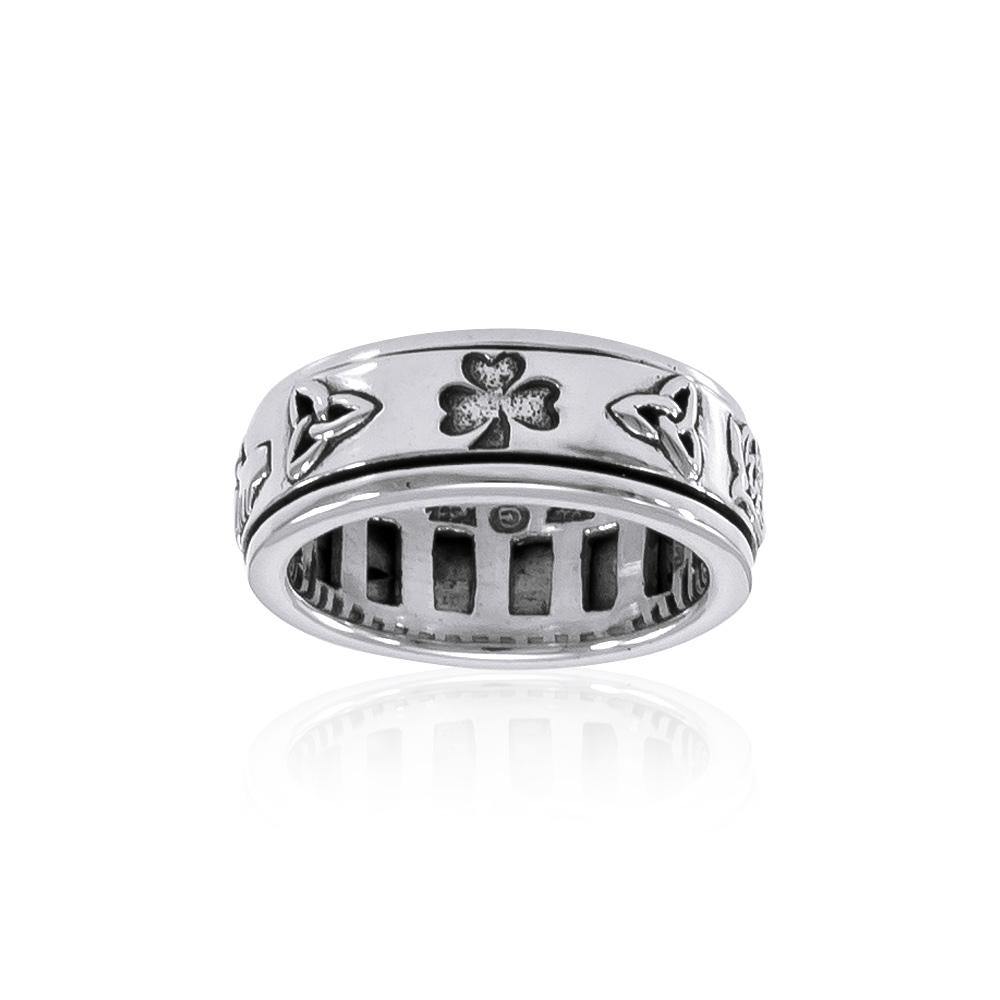 Celtic Trinity Shamrock Thistle Silver Spinner Ring TR3743