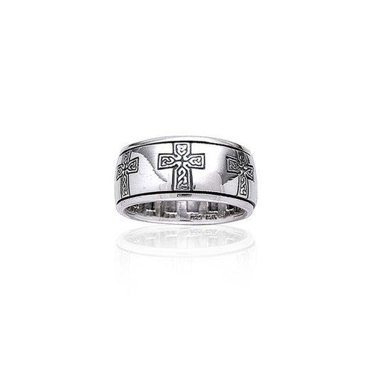 Celtic Knotwork Sterling Silver Cross Spinner Ring TR3779