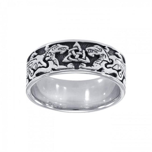 Celtic Dragons Trinity Knot Silver Ring TR842