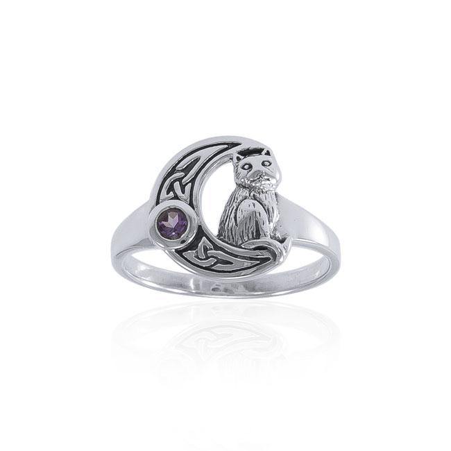 Celtic Cat Sterling Silver Moon Ring TRI1541