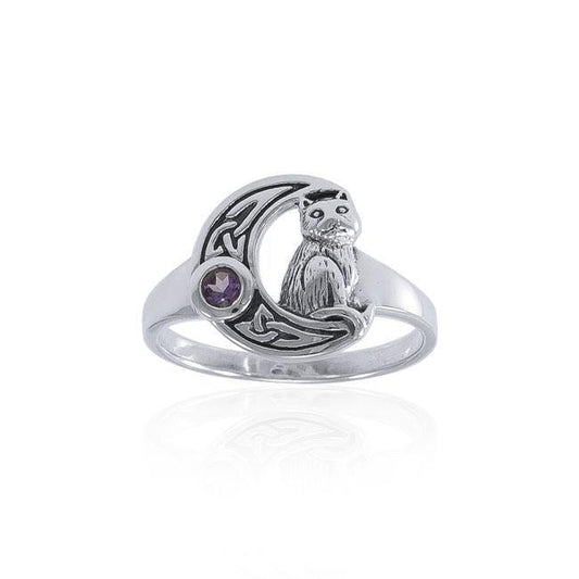Celtic Cat Sterling Silver Moon Ring TRI1541