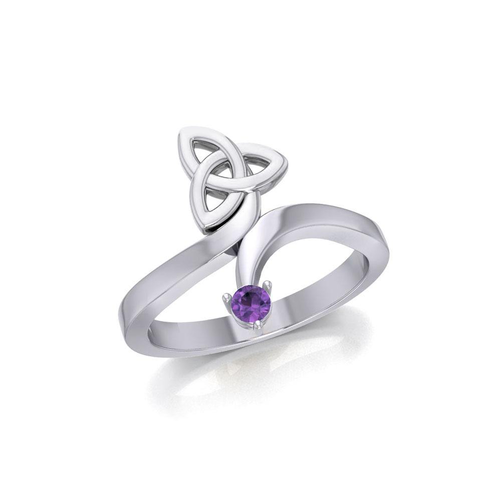 Celtic Trinity Knot with Round Gem Silver Ring TRI1788