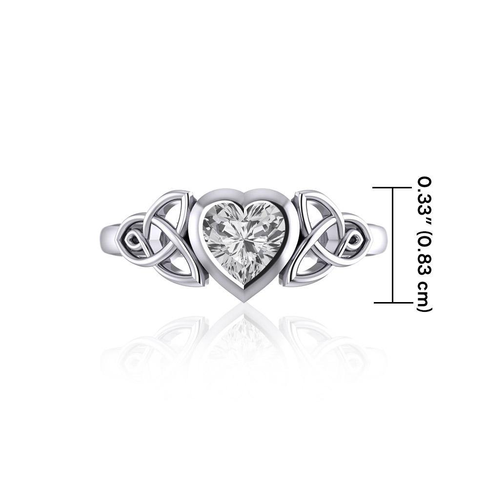 Celtic Trinity Knot with Heart Gemstone Silver Ring TRI1837