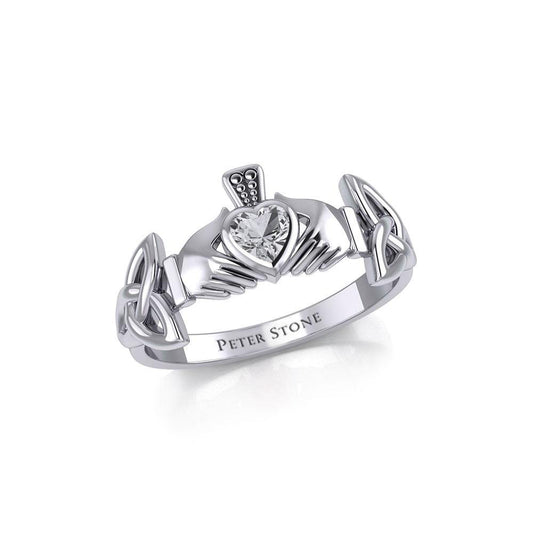 Irish Claddagh with Celtic Hand Silver Ring with Gemstone TRI1902