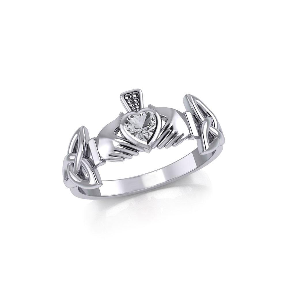 Irish Claddagh with Celtic Hand Silver Ring with Gemstone TRI1902