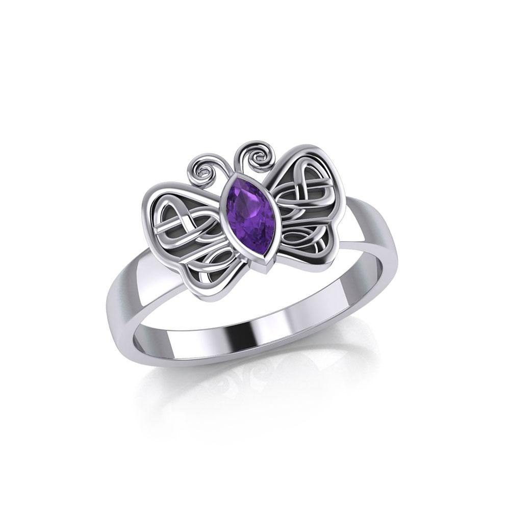 Silver Celtic Butterfly Ring with Marquise Gemstone TRI1907