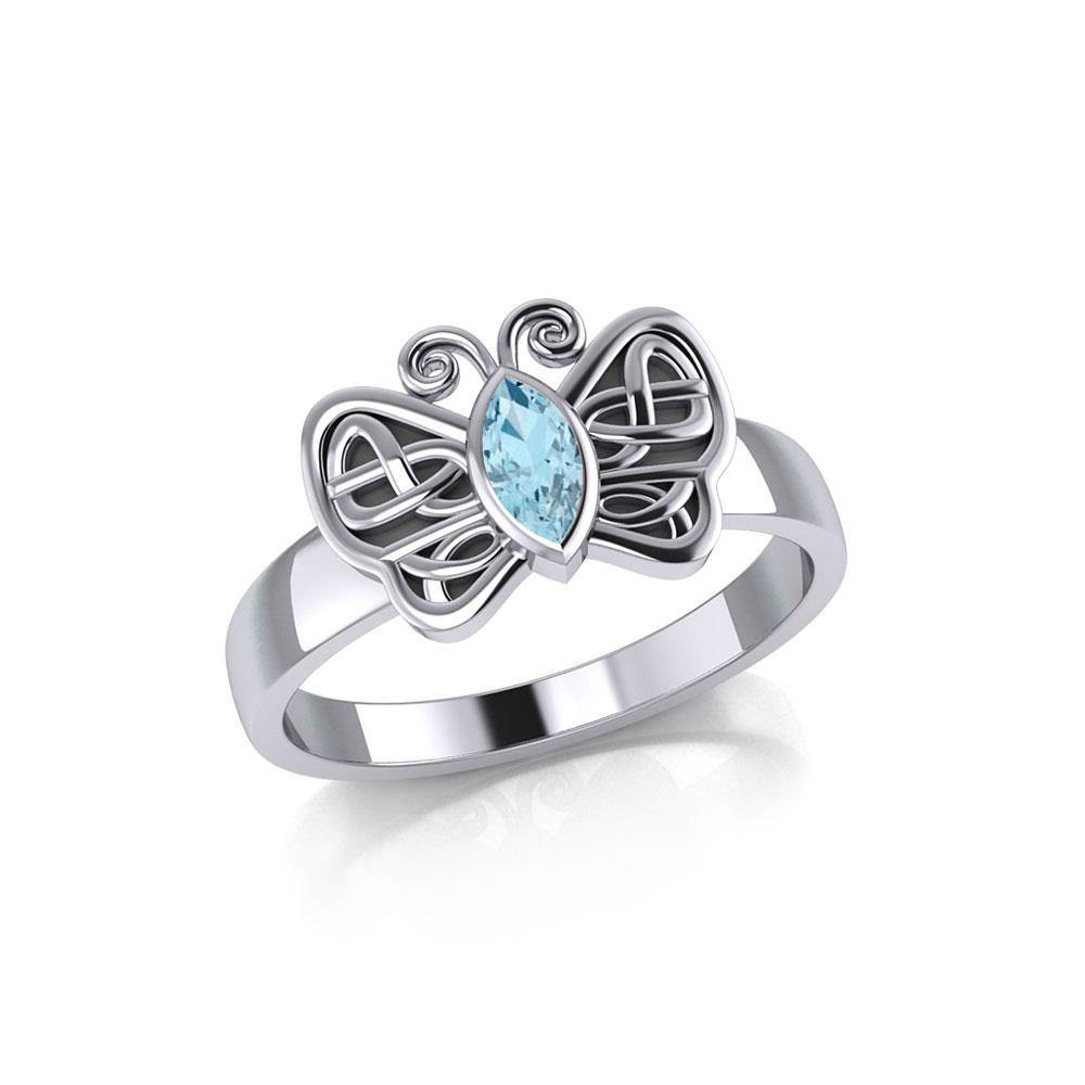 Silver Celtic Butterfly Ring with Marquise Gemstone TRI1907