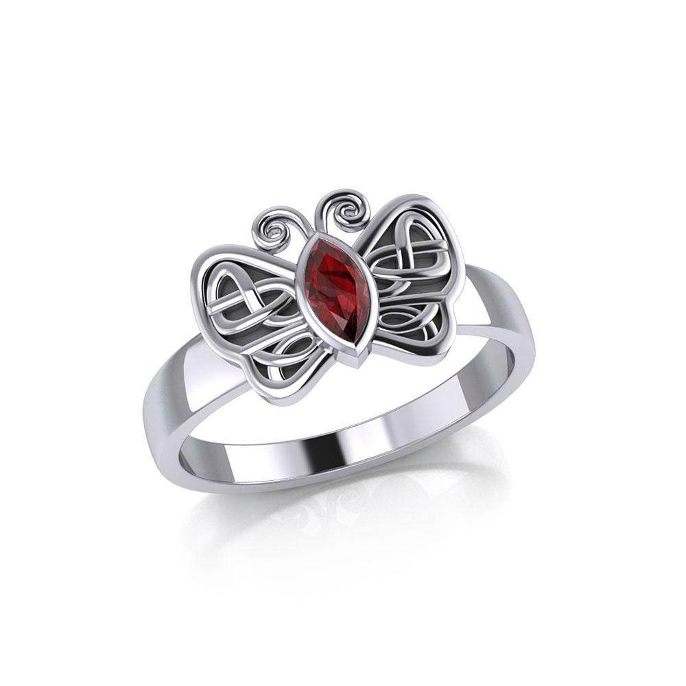 Silver Celtic Butterfly Ring with Marquise Gemstone TRI1907