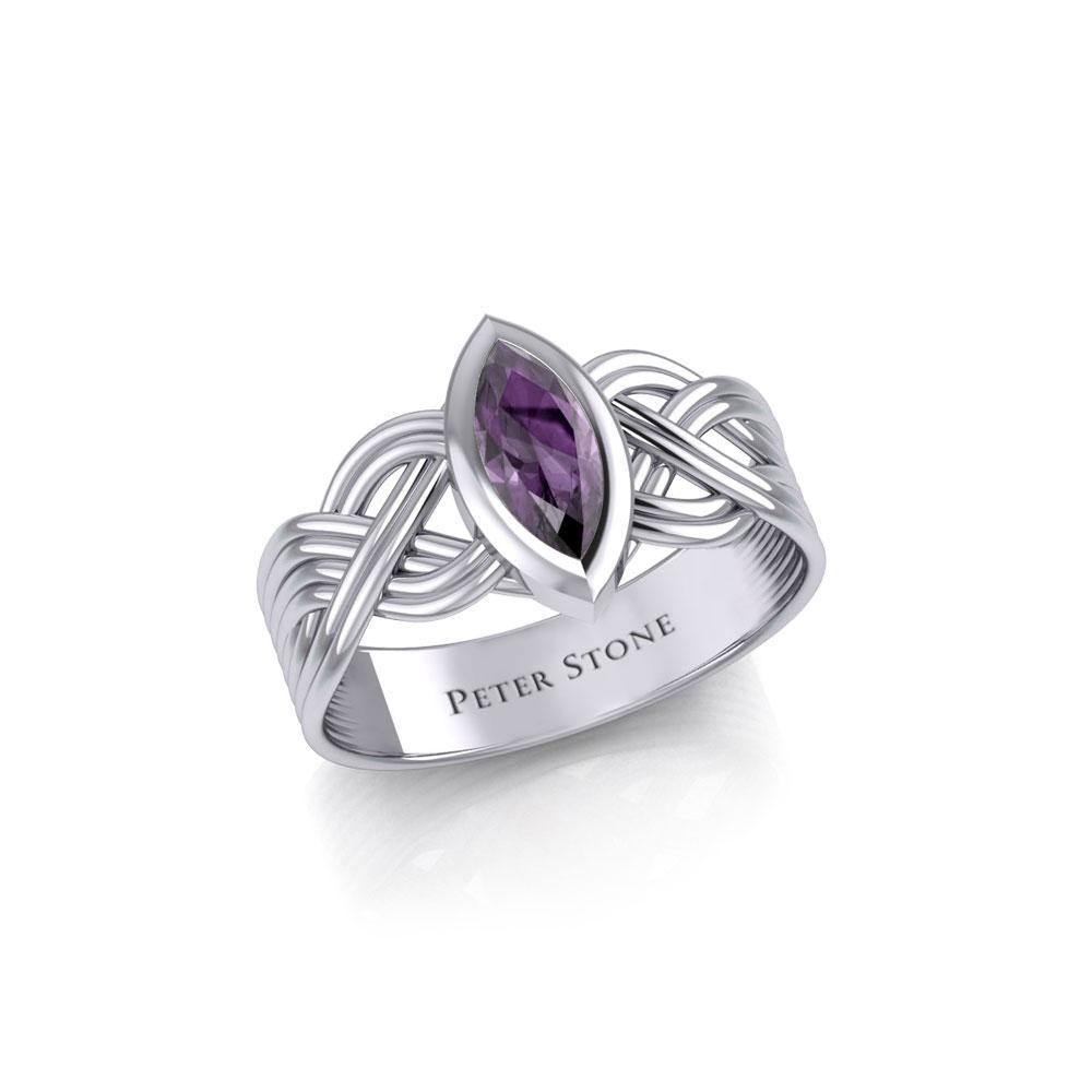 Silver Celtic Ring with Marquise Gemstone TRI1925