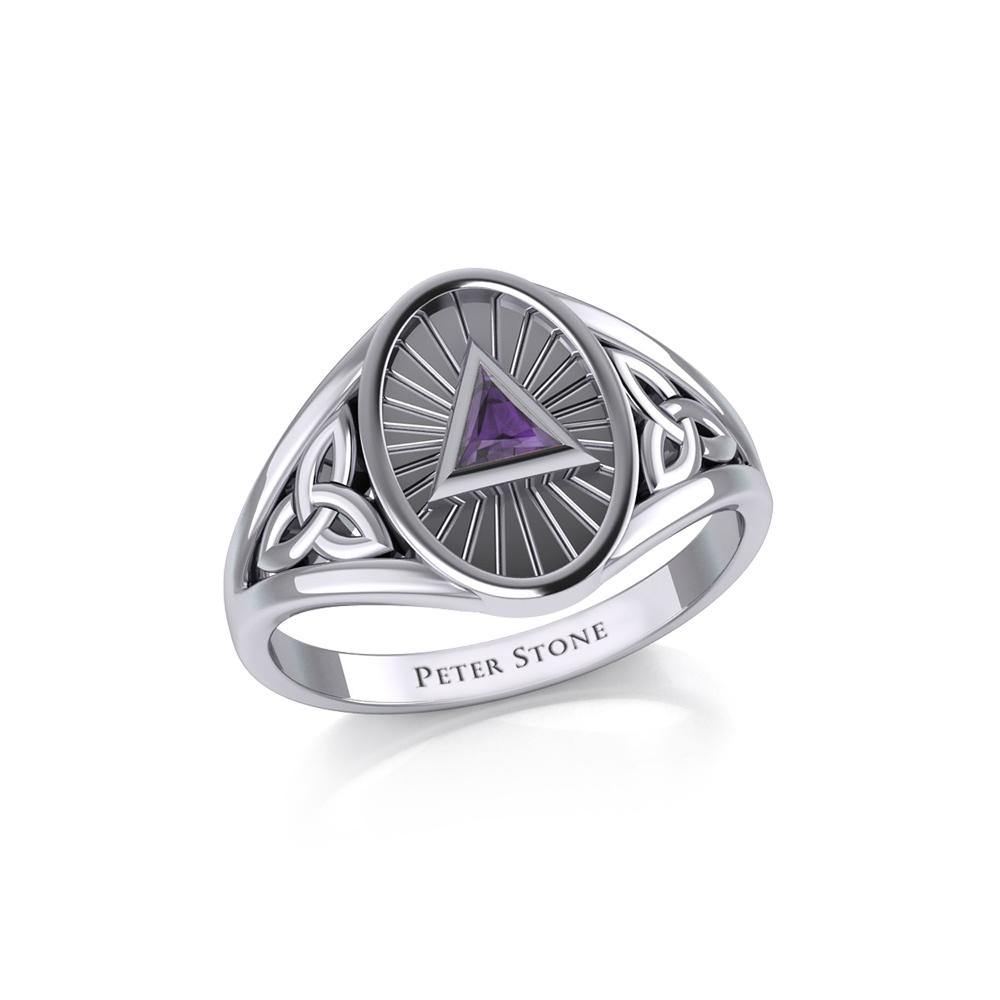 Sterling Silver Celtic Trinity Knot Ring with Inlaid Recovery Symbol TRI1930
