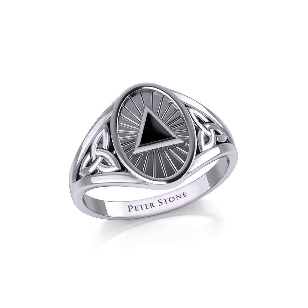 Sterling Silver Celtic Trinity Knot Ring with Inlaid Recovery Symbol TRI1930