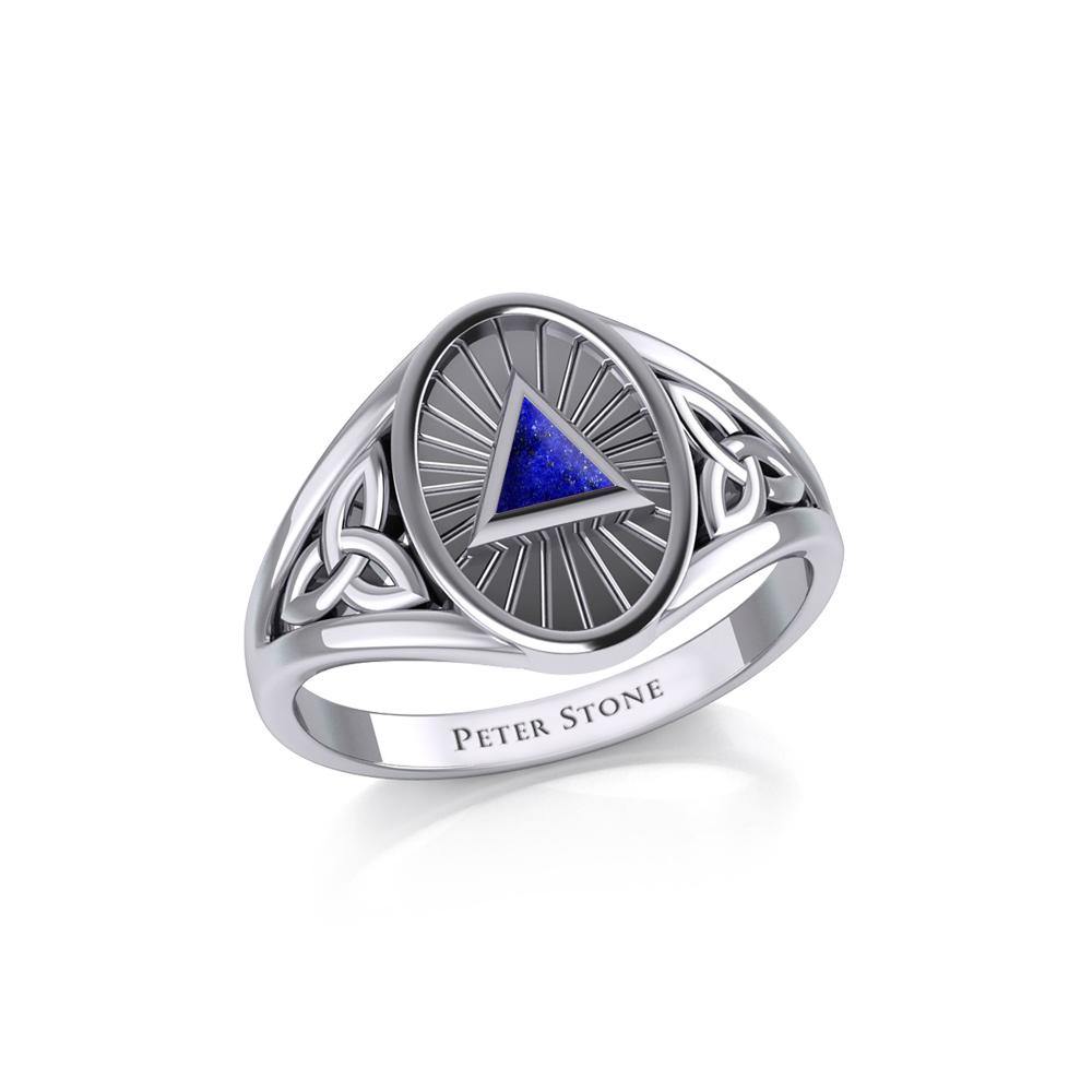 Sterling Silver Celtic Trinity Knot Ring with Inlaid Recovery Symbol TRI1930