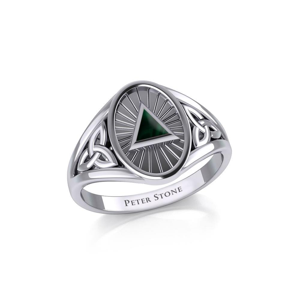 Sterling Silver Celtic Trinity Knot Ring with Inlaid Recovery Symbol TRI1930