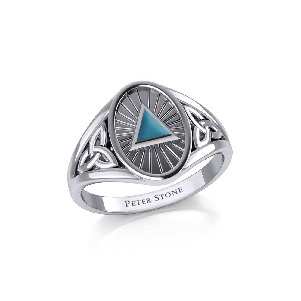 Sterling Silver Celtic Trinity Knot Ring with Inlaid Recovery Symbol TRI1930